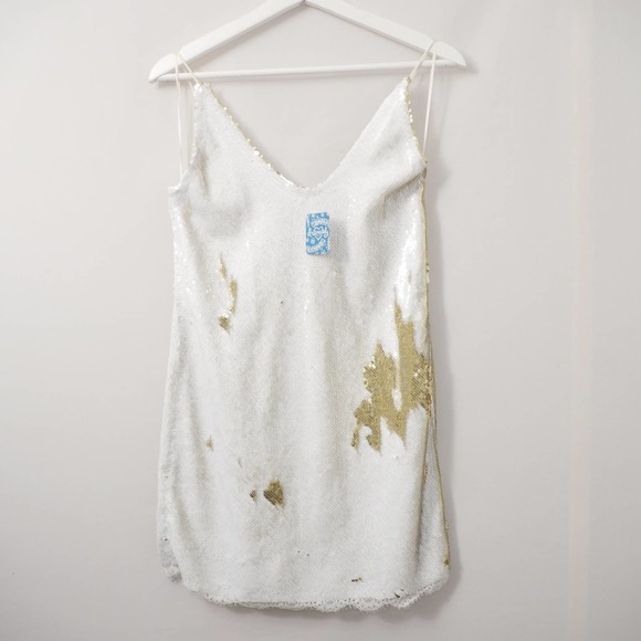 Free People Gold/ Ivory Seeing Double Sequin Dress Size S - Picture 4 of 15